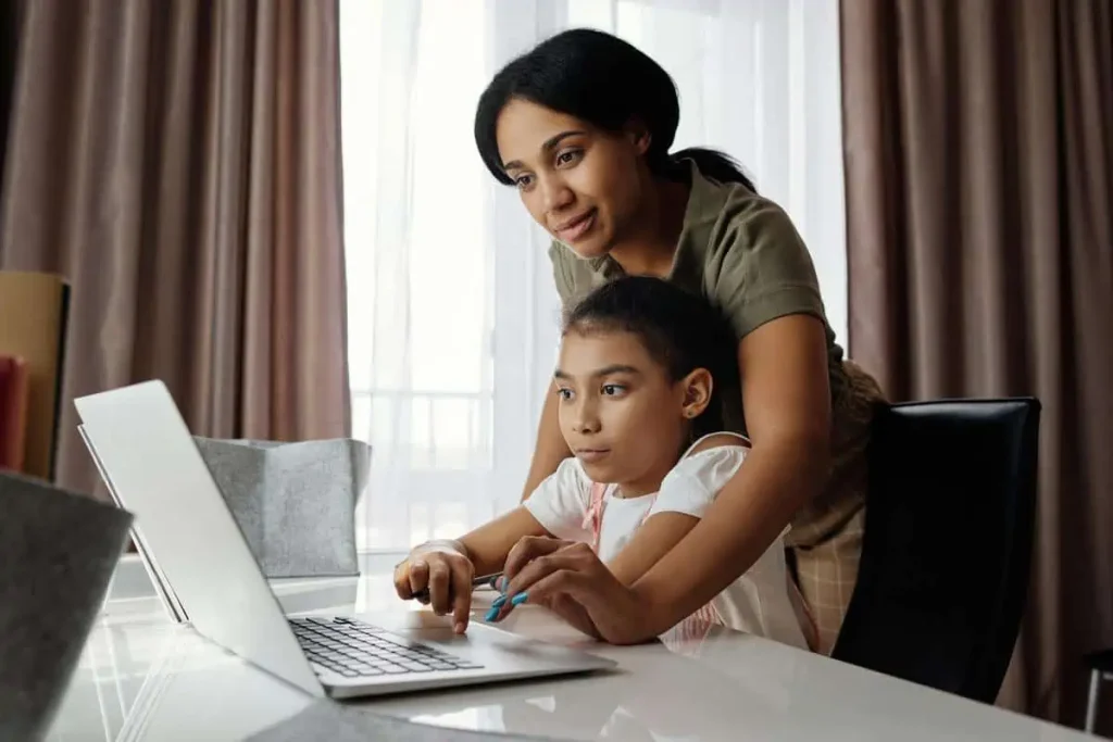 Parent and child navigating computer safely